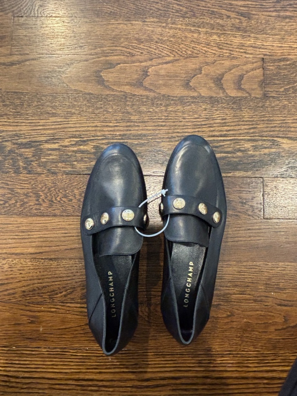 Longchamp Black Leather Studded Loafers Size 38 / US 7.5 NWOT